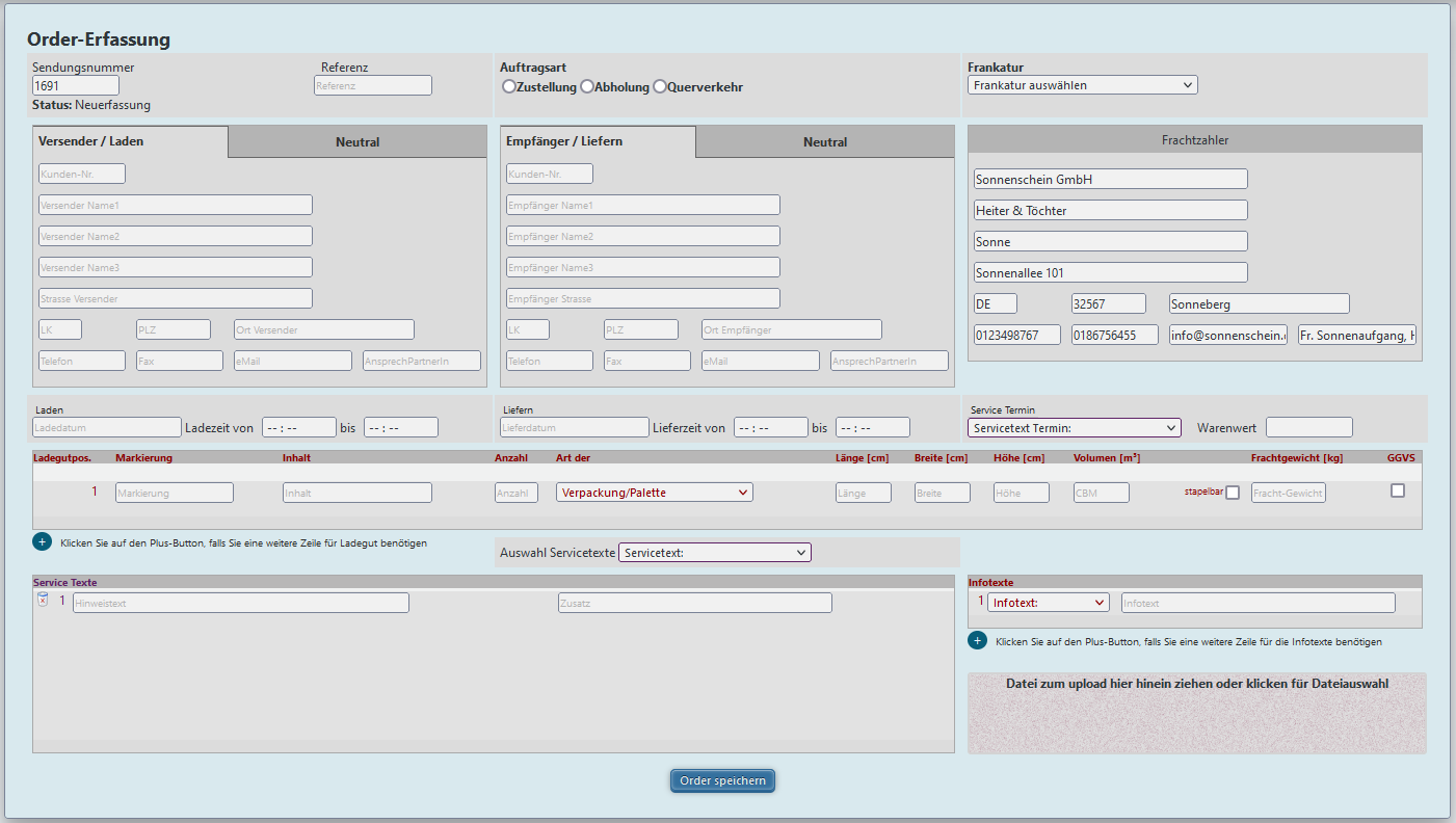 Bild der DDS-WebConnect Order Seite